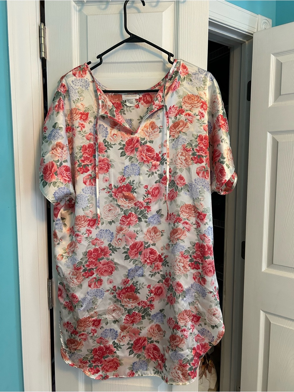 Floral Satin V-Neck Night Chemise - Pink Floral